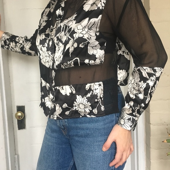SOLD - Floral blouse with sheer black panels - Picture 4 of 4